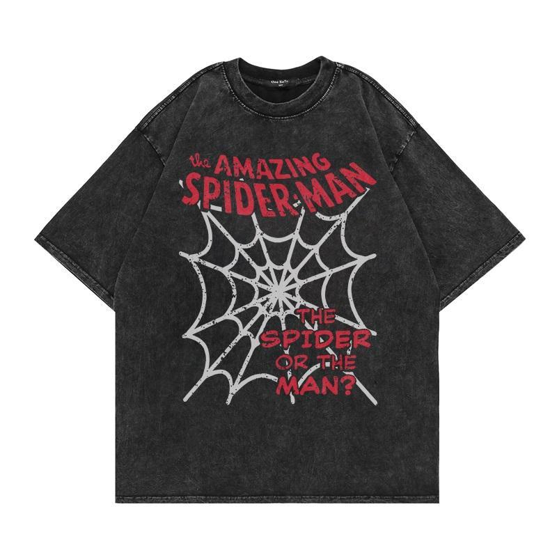 [COD] American Retro Streetwear Movie Character Spider Man Print Washed ...