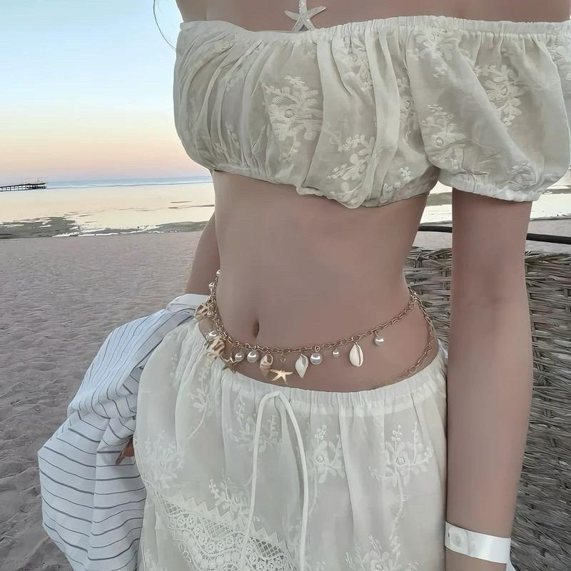 Pearls Waist Chain Shell Starfish Bikini Body Chains Summer Beach Body Jewelry For