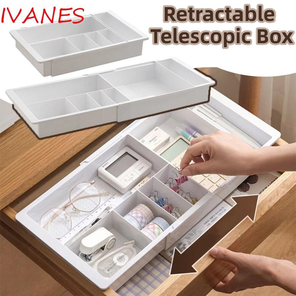IVANES Telescopic Drawer Storage Container, Plastic Adjustable Drawer ...