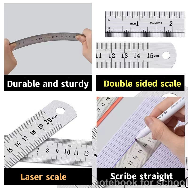 30/60cm Stainless Steel Ruler Metal Aluminum Ruler Drawing Multi ...
