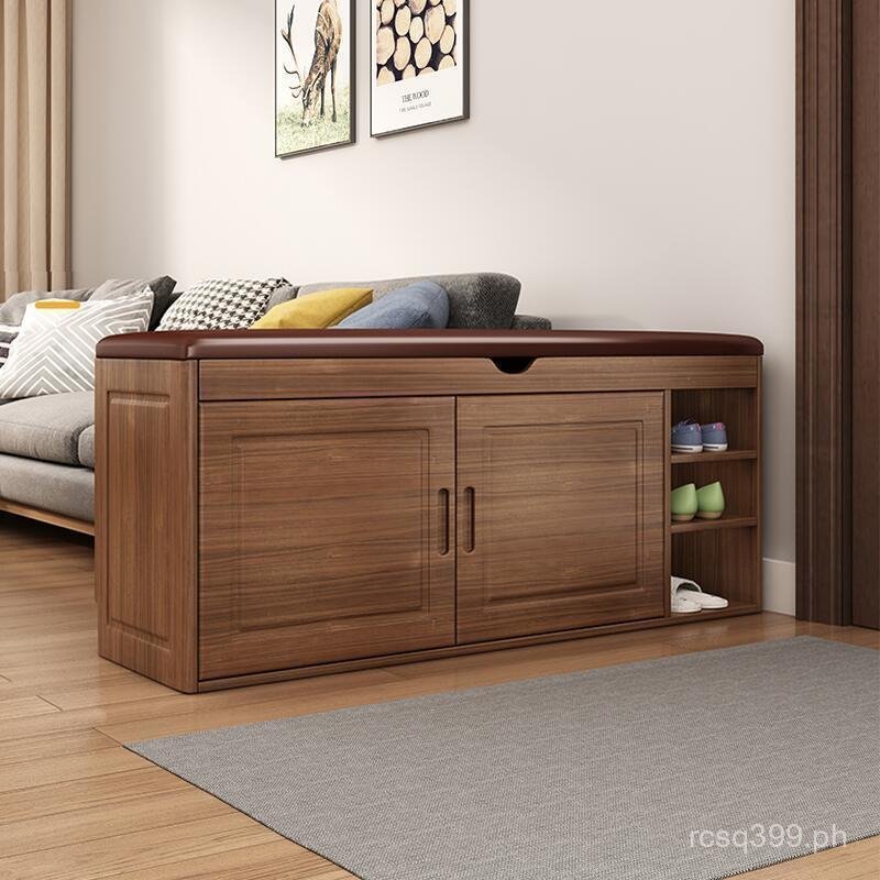 Multi-layer Shoe Cabinet with Shoe Changing Stool, Solid Wood New ...