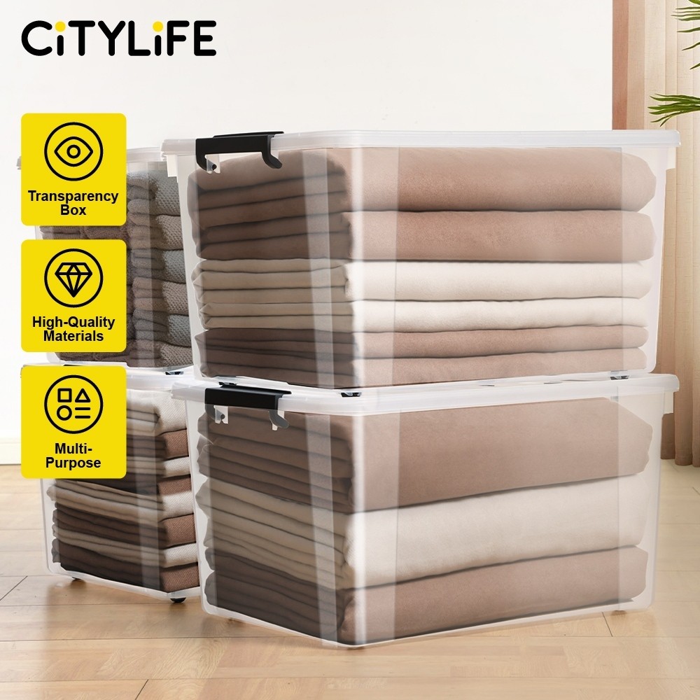 Citylife 120L Widea Transparent Storage Box Stackable Storage Large ...