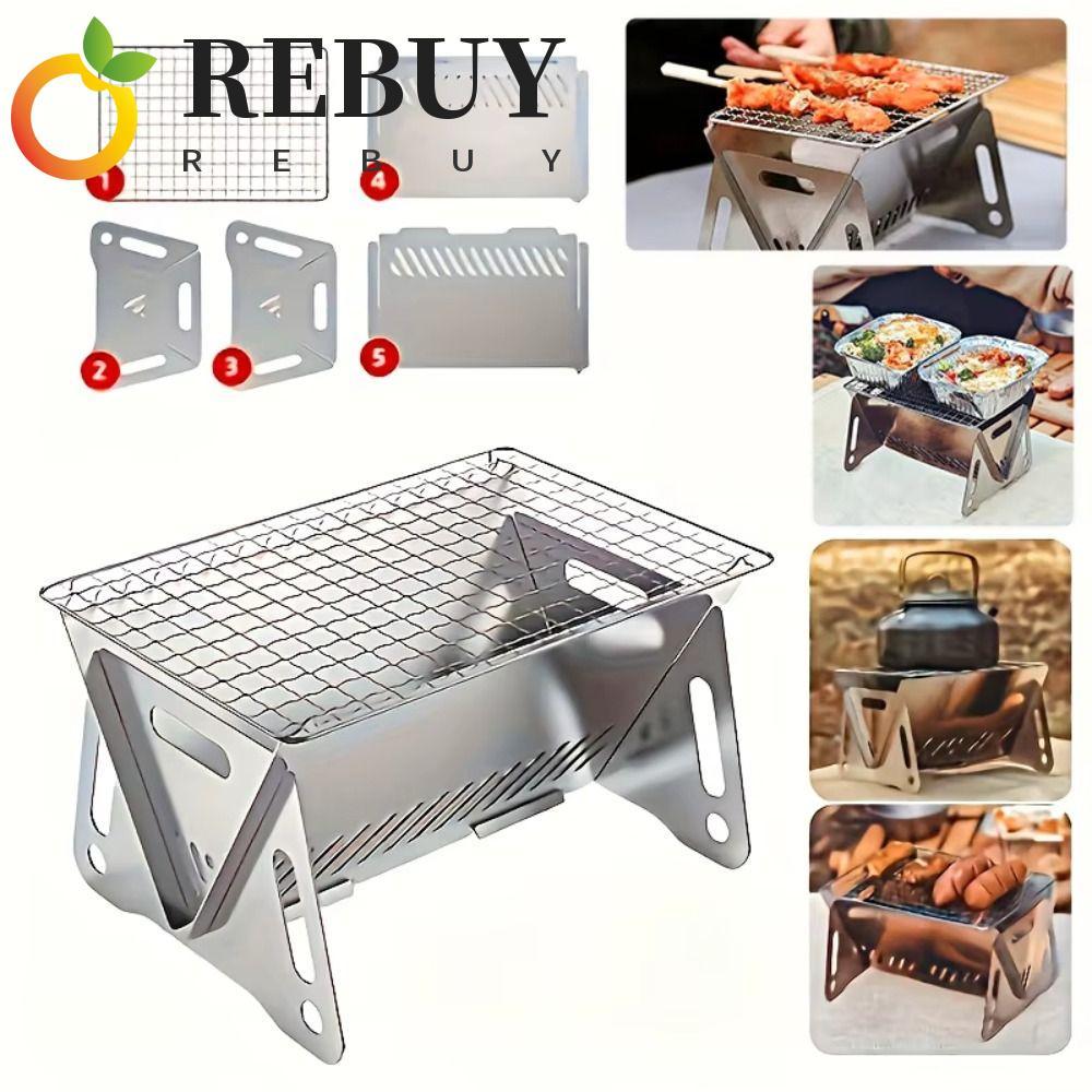 REBUY Folding Barbecue Grill, Detachable Stainless Steel BBQ Grill Rack ...