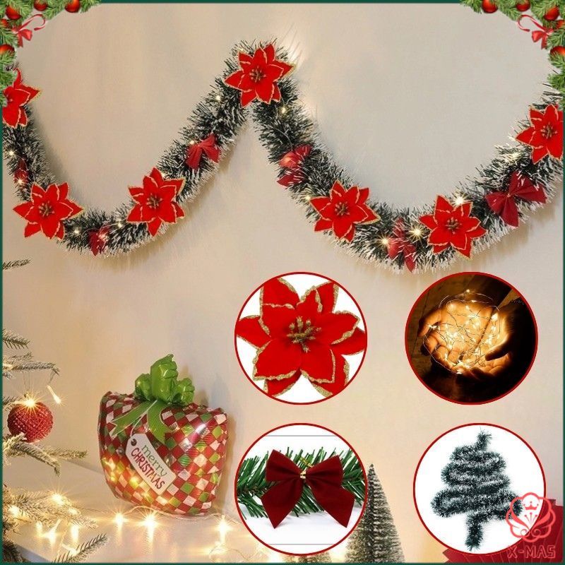 2m Christmas Vine String with Bowknot & light Tinsel Strips Garland For ...
