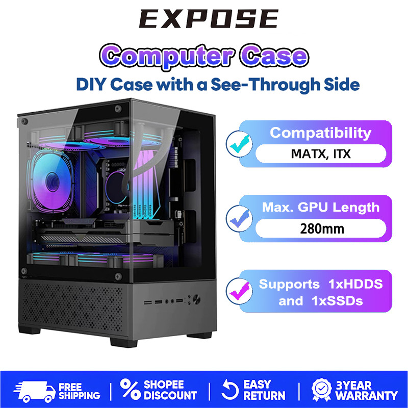 Mid-Tower ATX PC Case With Tempered Glass Black Gaming Computer Case ...