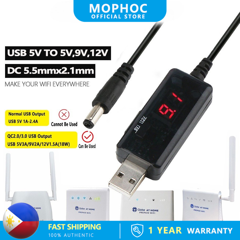 Wifi Converter to powerbank Cable Step-up Cord DC 5V to 12V 2A USB ...