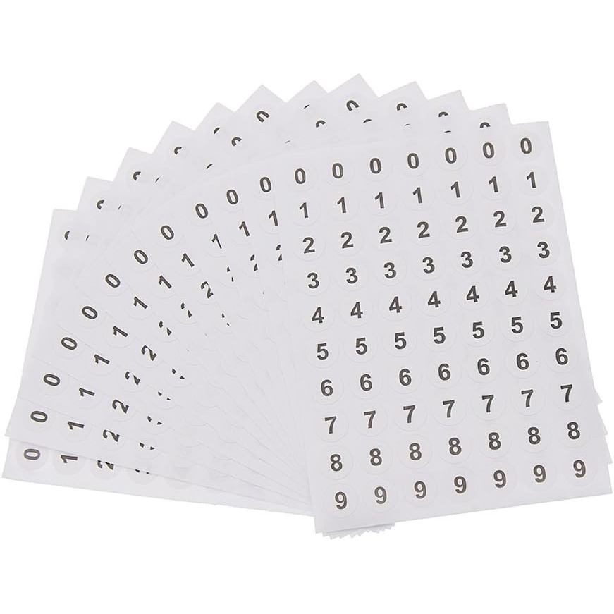 12 Sheets 10mm Round Number Label Stickers 0-9 Number Self Adhesive ...