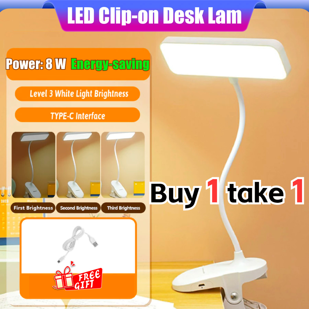 LED Rechargeable Table Lamp USB Lamp Shade For Bedroom Dim Clip Desk ...