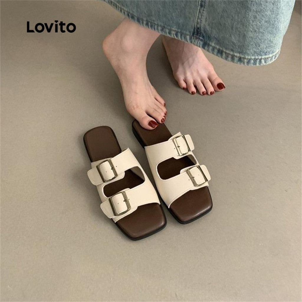 Lovito Casual Plain Buckle Colorblock Retro Soft Bottom Anti Slip Wear ...