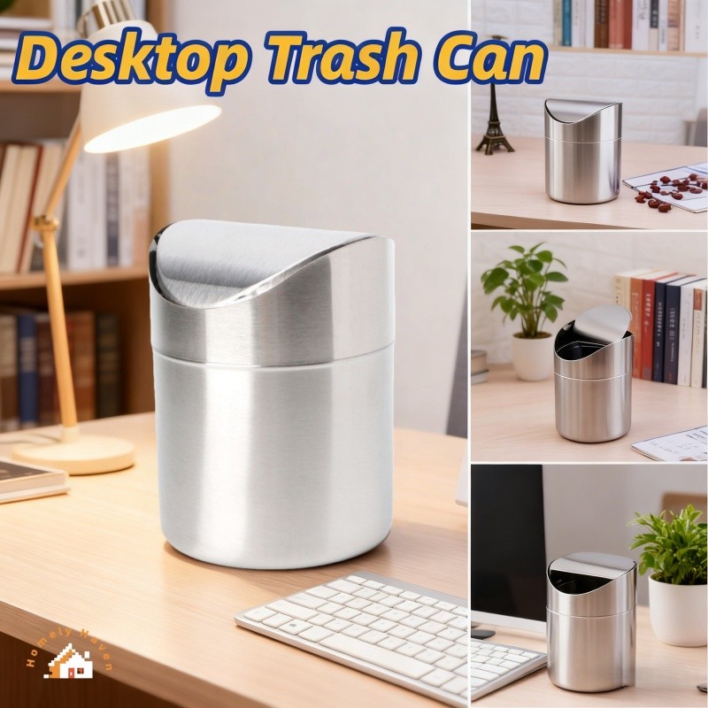 Stainless Steel Kitchen Desk Trash Bin Portable Swing Lid Countertop ...