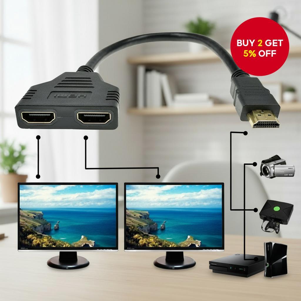 HDMI 1 Input 2 Output Splitter Cable 1080P Y Adapter for Laptop ...