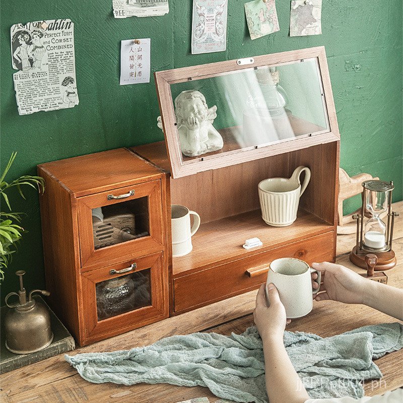 Display Cabinet Storage Rack Tea Set Cup Organizer Vintage Shelf ...