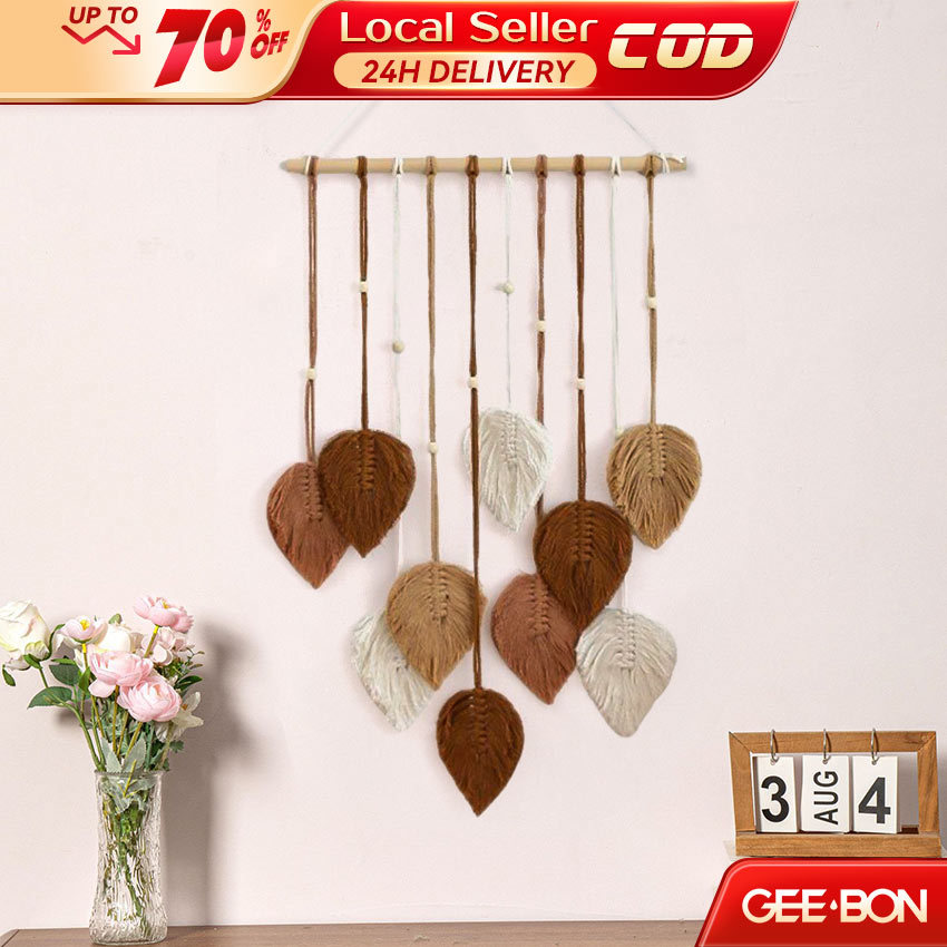 GEEBON Boho Wall Decor Macrame HandmadeYarn Woven Wall Art Leaf ...
