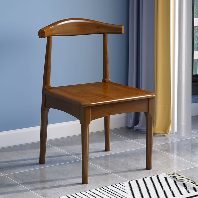 Solid Wood Backrest Horn Chair Leisure Dining Table Simple Office Chair ...