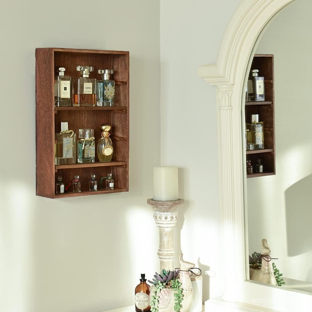 Wall-Mounted Japanese Style Solid Wood Bathroom Storage Rack Perfume ...