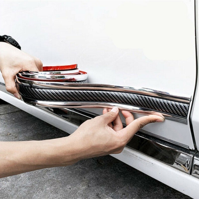 【WELV】 Car Carbon Fiber Silver Side Skirt Door Sill Protector for Edge ...