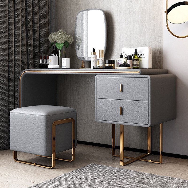 Stool Bedroom Leather Makeup Cabinet Makeup Mirror Simple Luxury ...