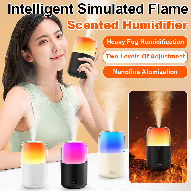 【Realistic Flame/Aroma Diffuser】Simulated Flame Humidifier with ...