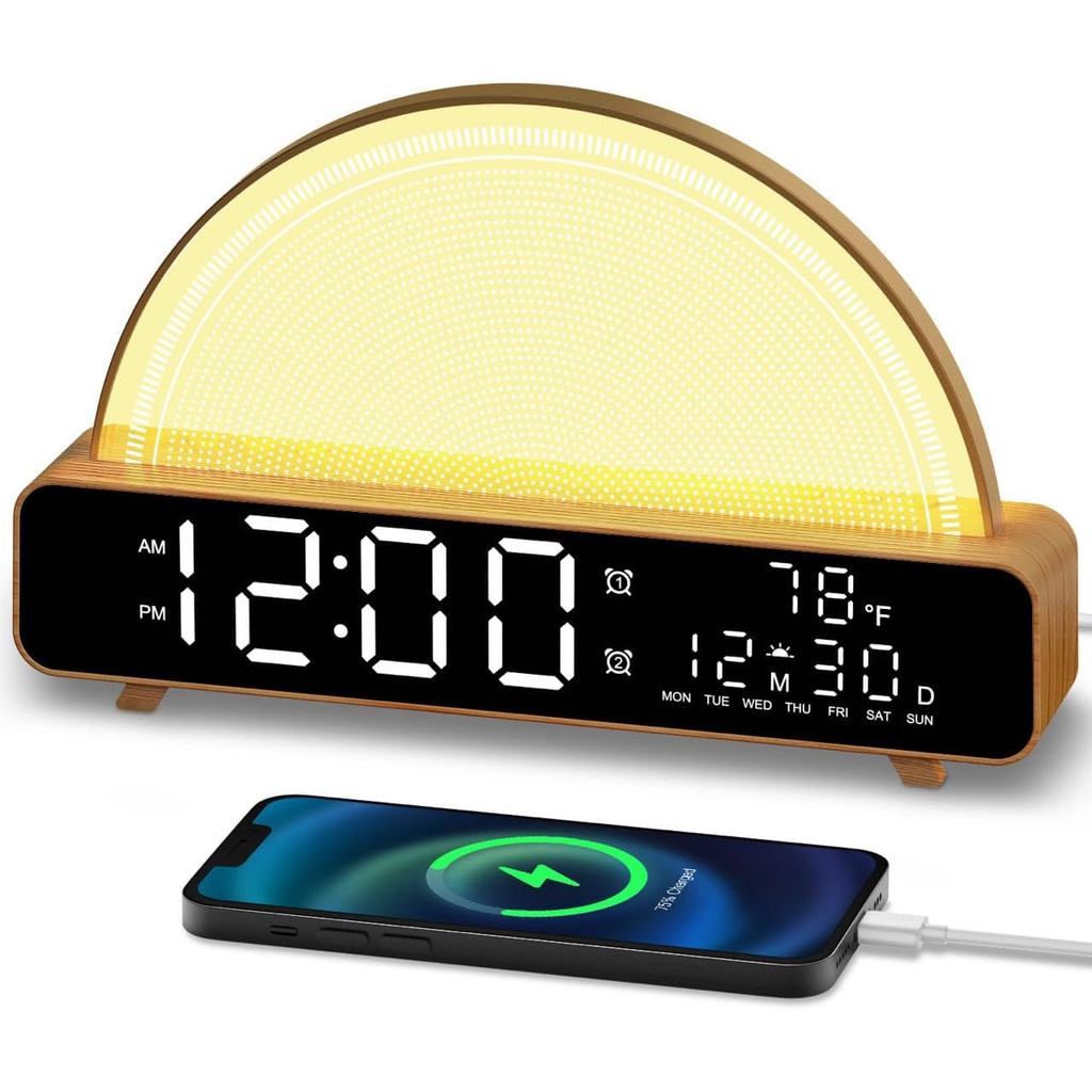 Sunrise Alarm Clock Wake-up Light Simulation Natural Sunlight Bedside Lamp