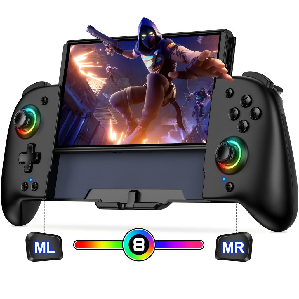 Elekasumi Switch Controller, Handheld Mode, Grip Style, 8-Color RGB ...