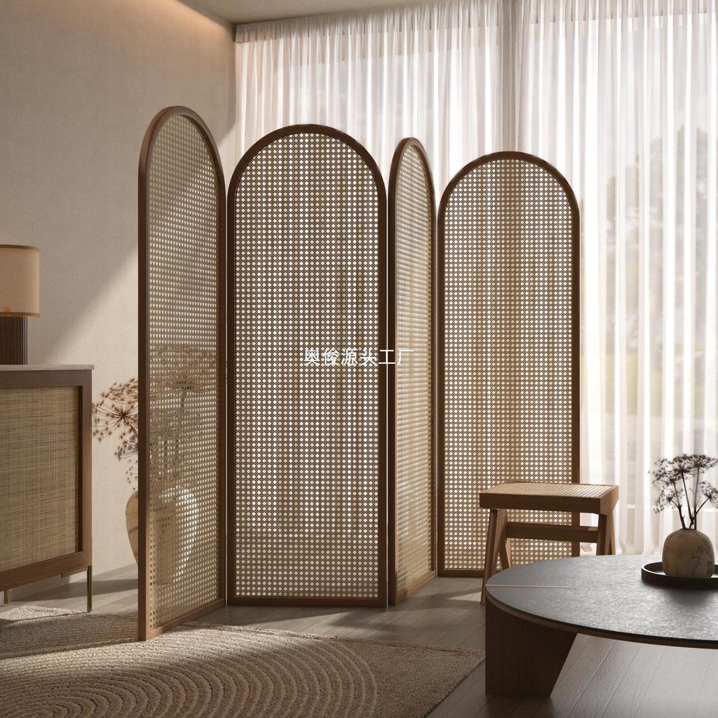 Nordic Japanese Style Solid Wood Rattan Folding Screen Blocking ...