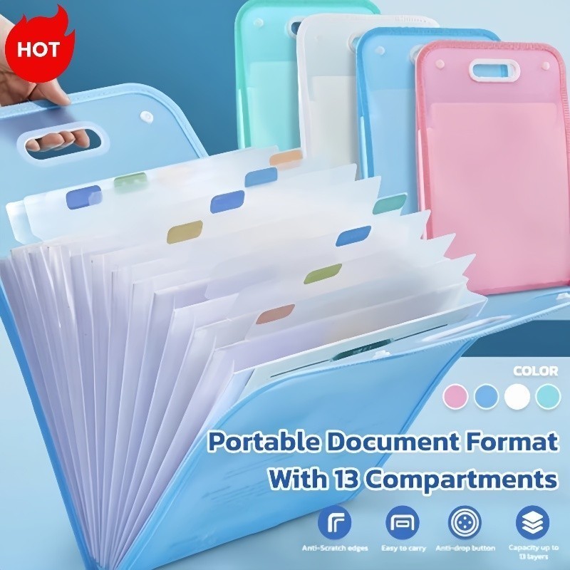 13-Layer Handle Folder Test Paper Document Storage Portable File Folder ...