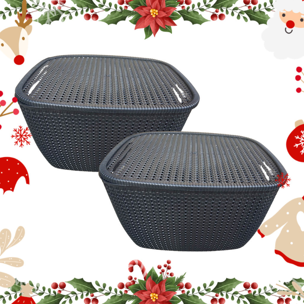 Happy Plastic Brown Black Plastic Rattan Storage Basket with cover ...