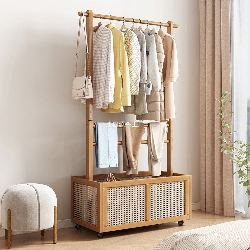 Floor-standing Multifunctional Clothes Rack Bedside Solid Wood Bedroom ...