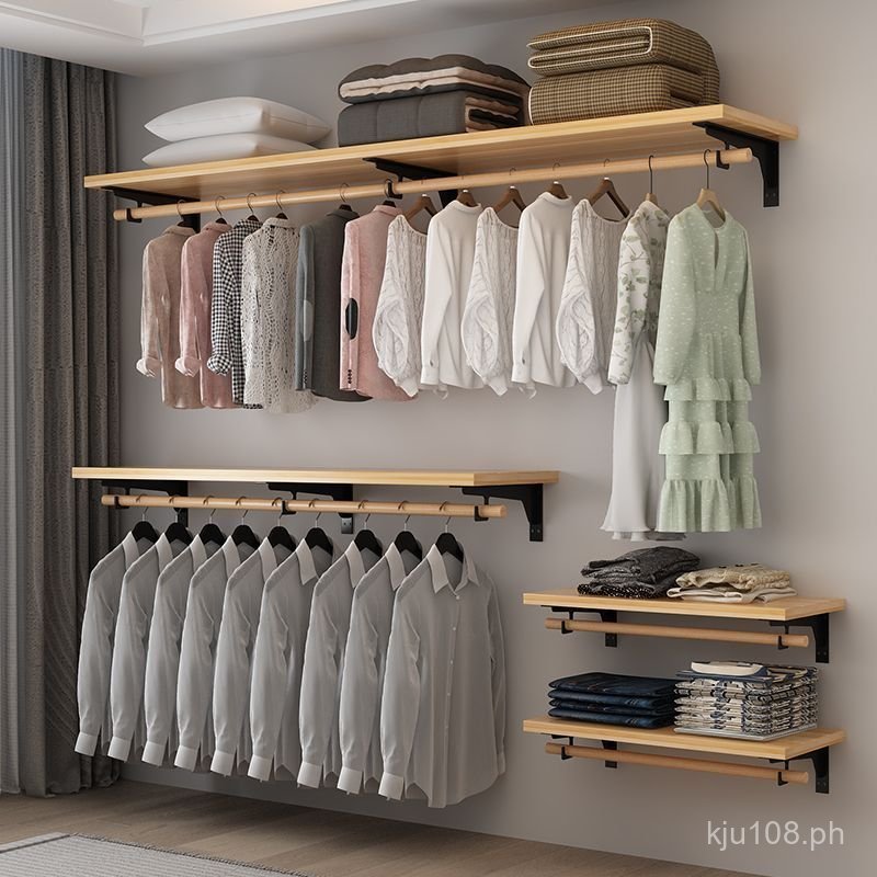 Walk-in Wardrobe with Wall-mounted Clothes Rack, Open Bedroom Solid ...