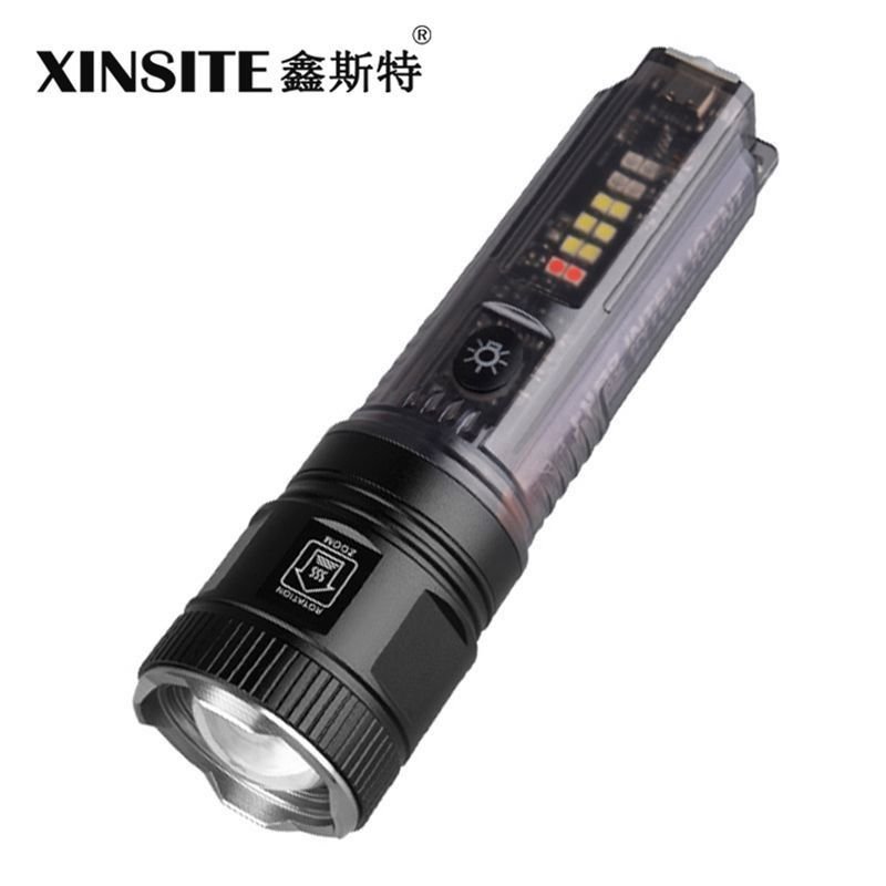 Laser Warning Light Rechargeable Flashlight Multi-Function High Power ...