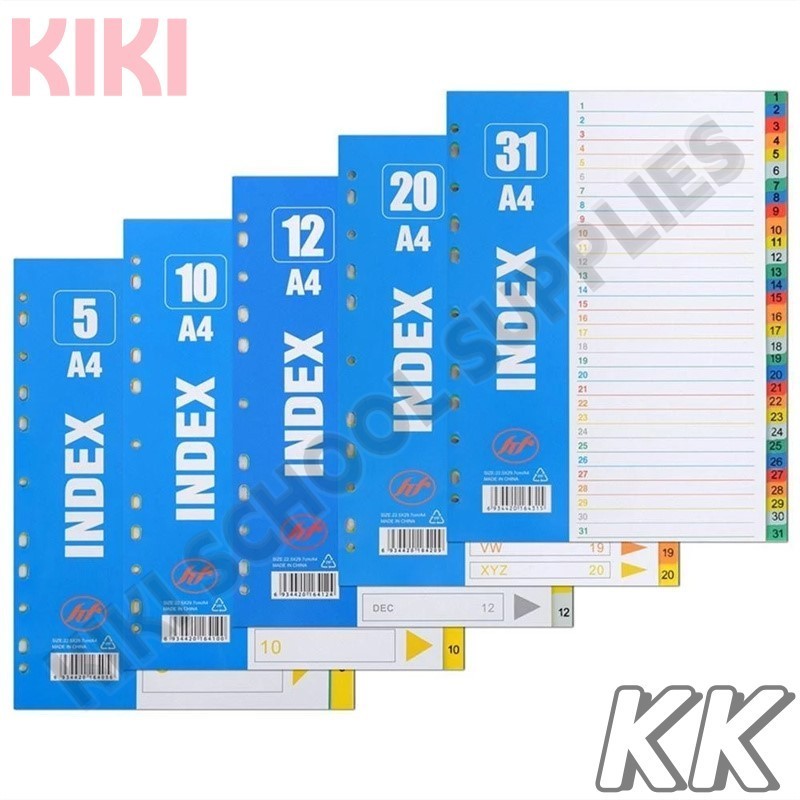 KK A4 12 Colors PVC Index Divider File Plastic Loose Leaf Binder ...