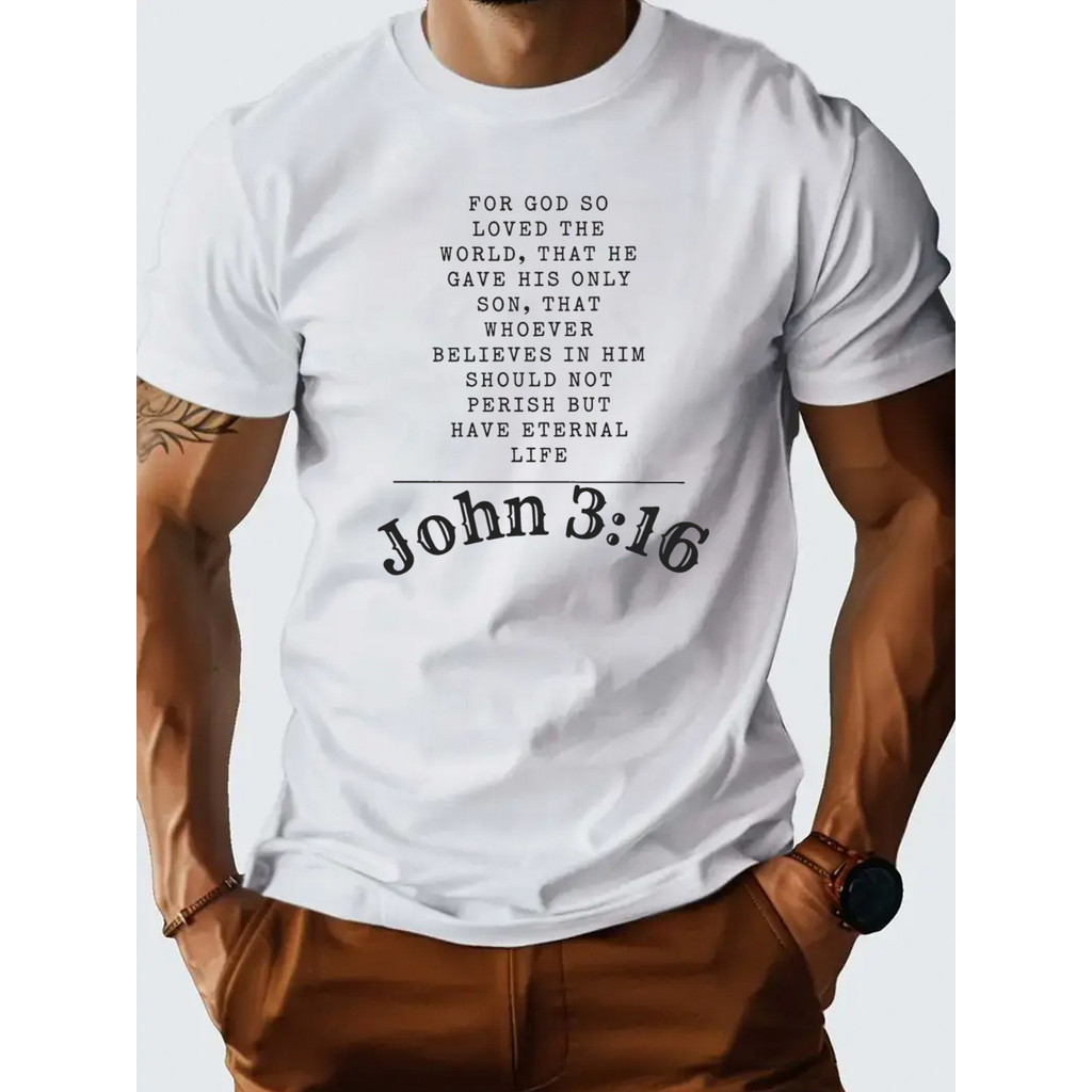 Men's John 3:16 Christian Faith T-Shirt - Cotton Short Sleeve Tee with ...