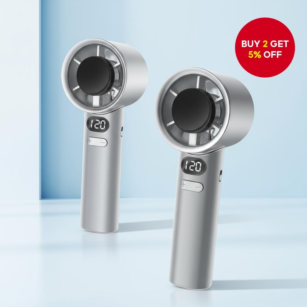 Compact Handheld Fan, Multi-Level Power, LED Screen, Turbine-Powered ...