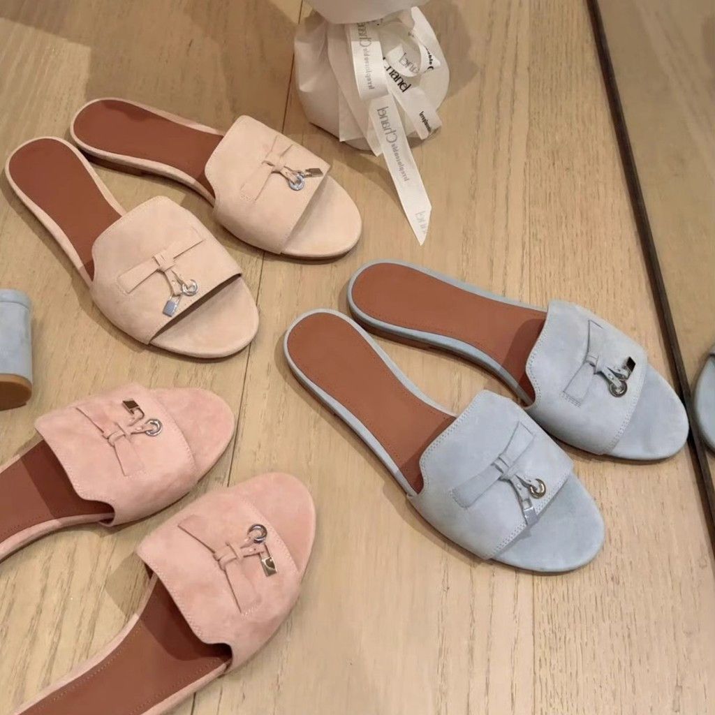 LP French Tassel Buckle Open-Toe Mules Summer Round-Toe Half Slippers ...