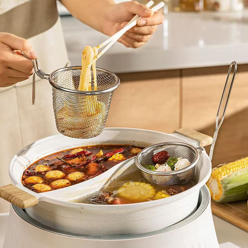 Stainless Steel Small Hot Pot Colander Hot Pig Brain Drain Fan Mini Hot ...