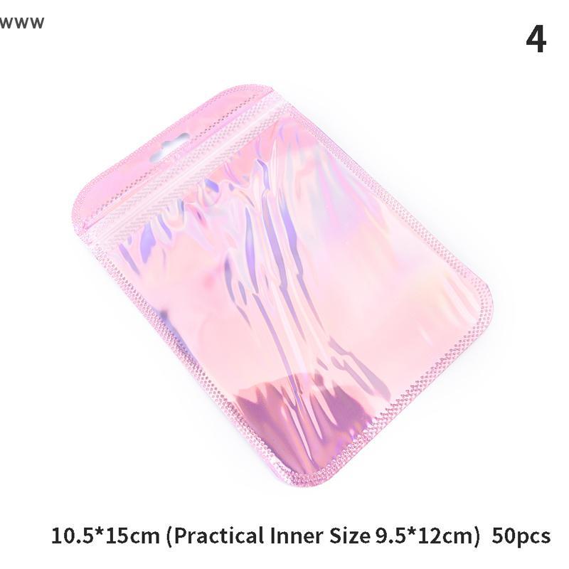 COD 50pcs 4 Styles Laser Packaging Bag Flat Cosmetic Bag Holographic ...