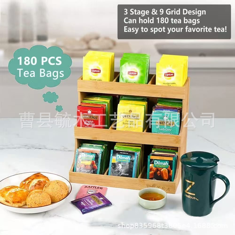 Storage Rack Organizer Bamboo Coffee Solid Wood Tea Bag Kitchen Spice ...