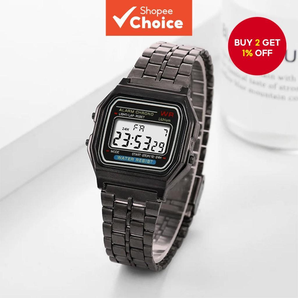 Men's Stainless Steel Digital Watch - LED Backlight, Alarm, and Date ...