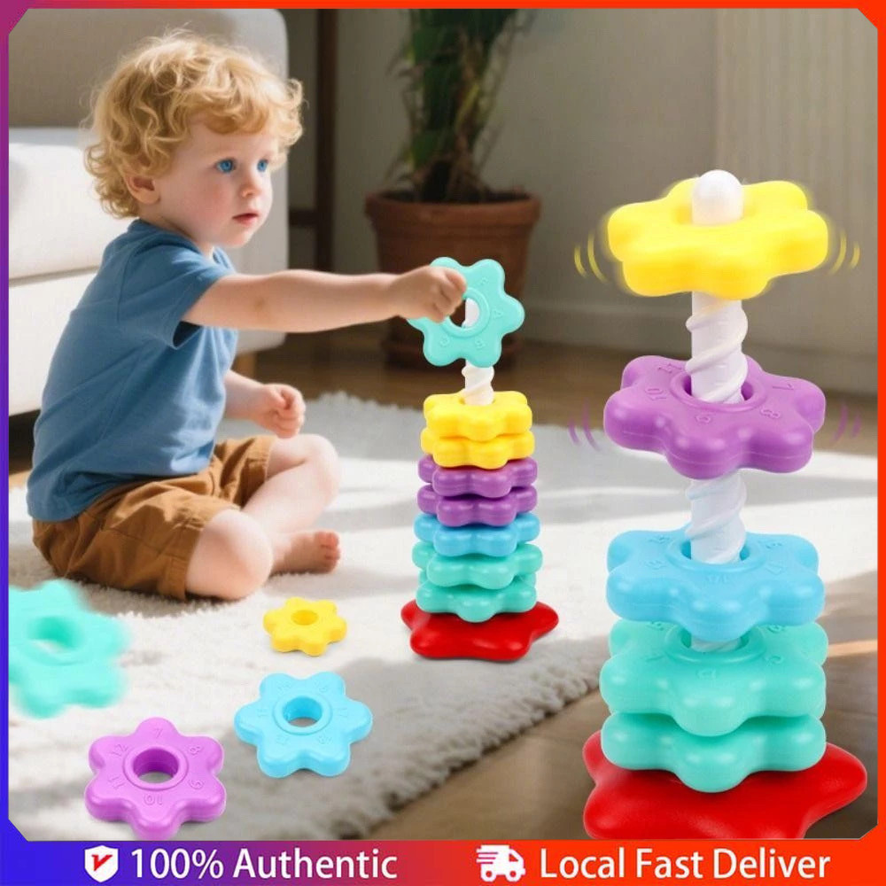 super fun baby spinning stacking toy: toddler spinning ring stacker, a ...