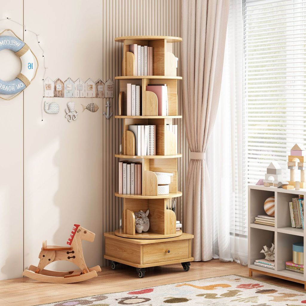 Rotating Corner Storage Student Home Bookshelf Reading Book Rack Floor ...