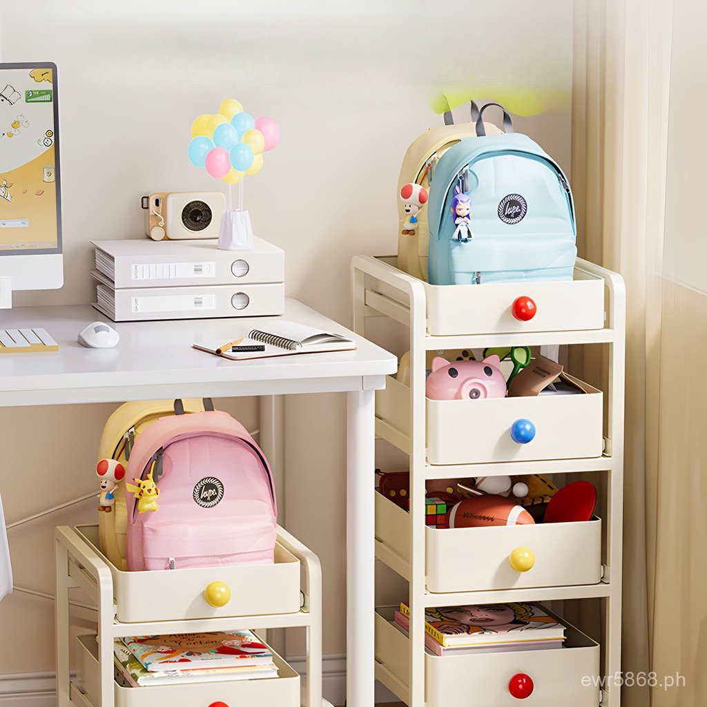Bookshelf Storage Rack Small Trolley Movable Lowering Home Desk Multi ...