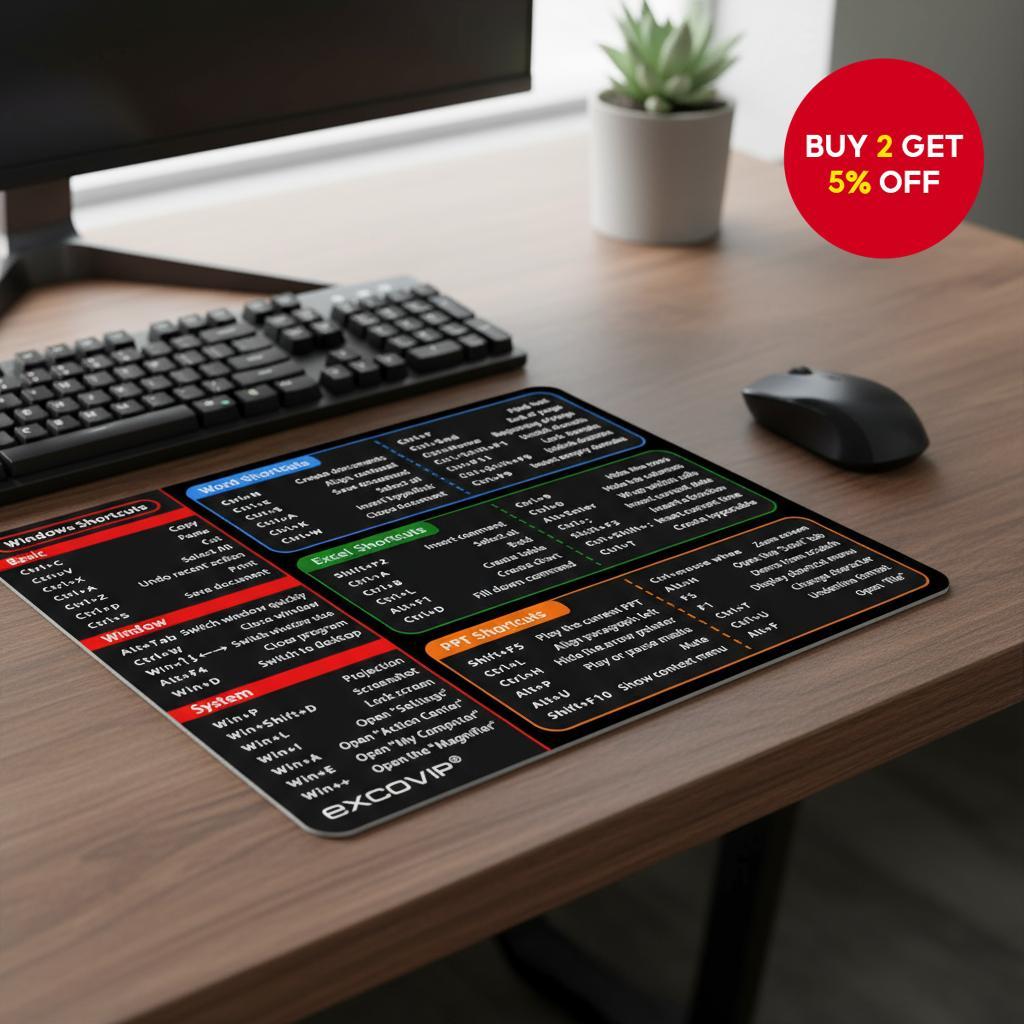 Office shortcut mouse mat with soft edges, non-slip, washable, suitable ...