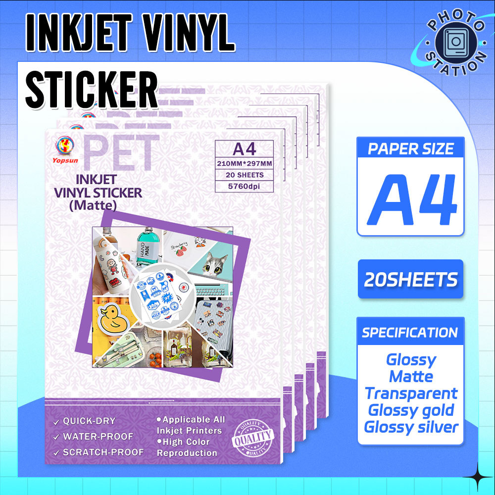Waterproof Inkjet Vinyl Sticker A4 Label Sticker 5760dpi 20Sheets ...