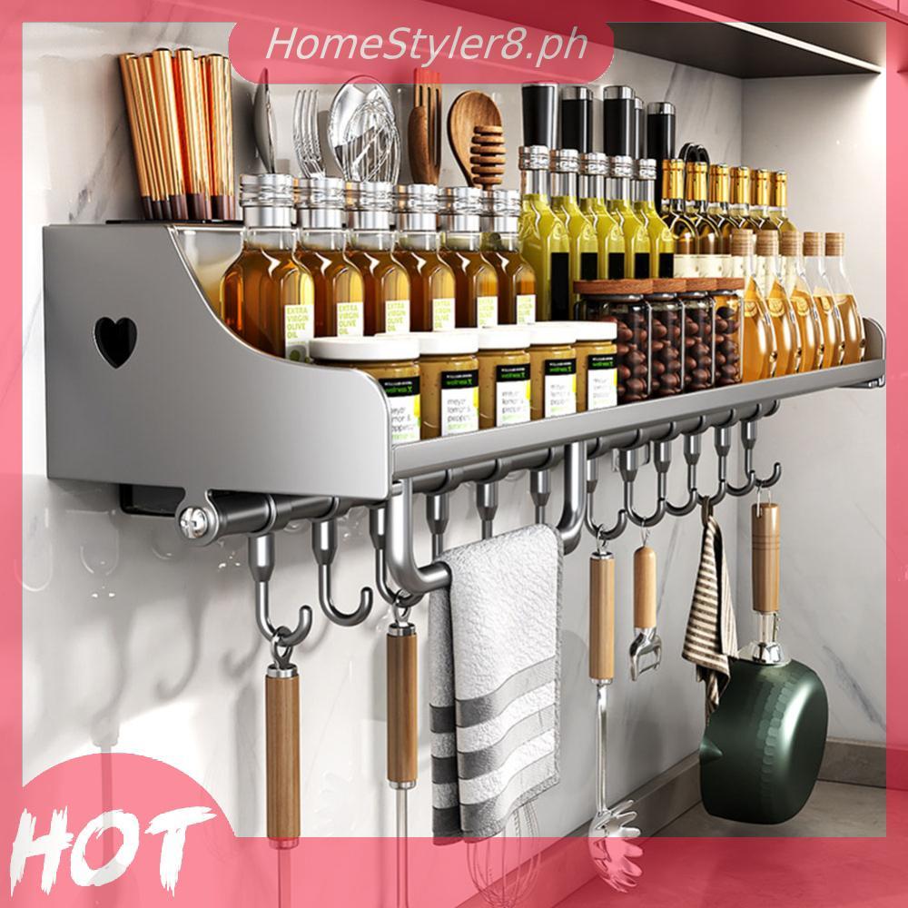 60CM Kitchen Storage Rack with 12 Hooks Hanging Spice Rack for Cabinet ...