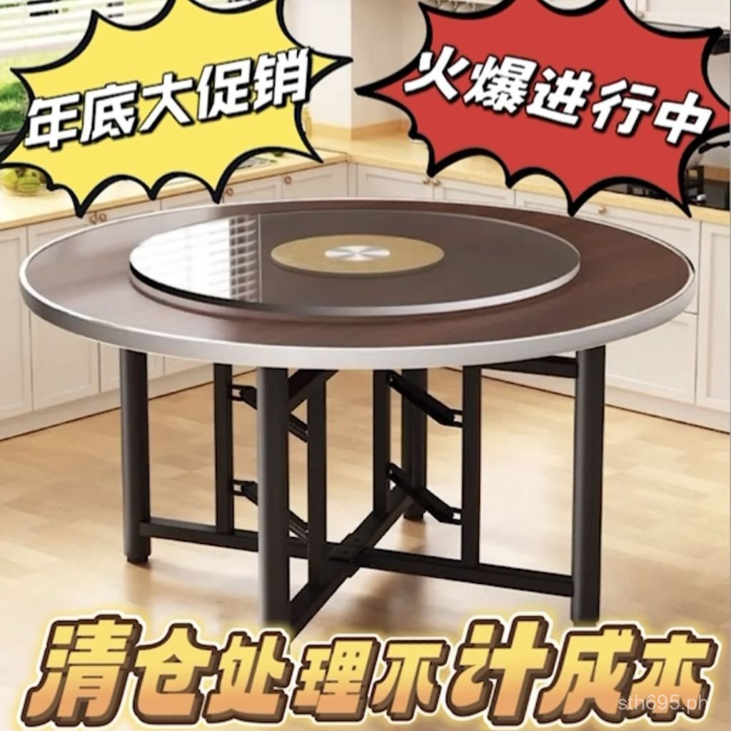 Large Round Table Dining Table Country Hotel Rotating Table Solid Wood ...