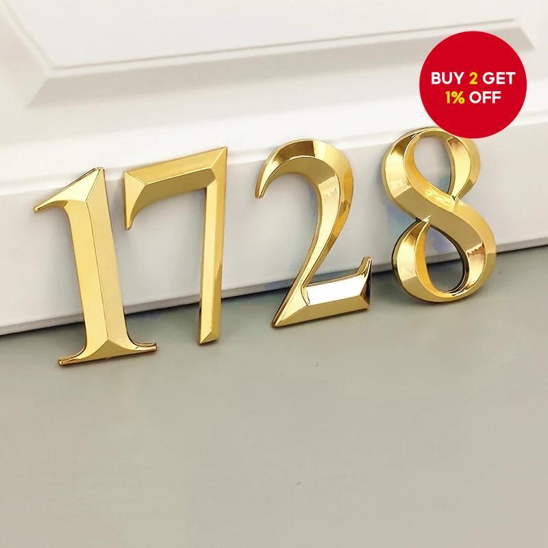 New Gold 3D 7CM Self-Adhesive House Number Sign Stickers for Apartment ...