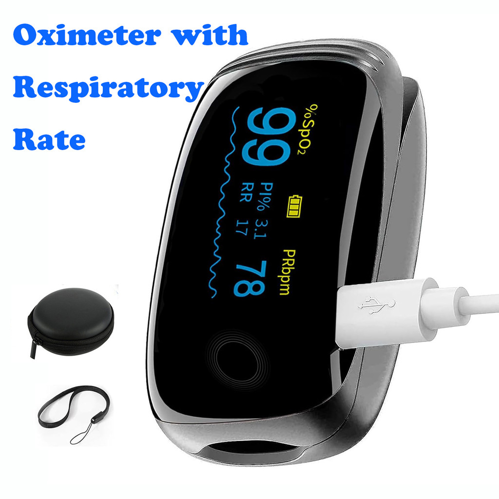 Rechargeable Pulse Oximeter with Respiratory Rate SpO2 Pulse Rate and ...