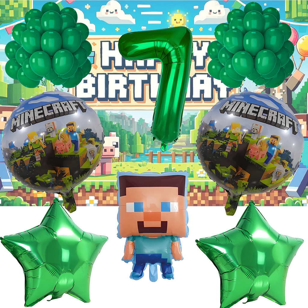 1set Minecraft Theme Balloon Set My World Green Latex Balloon with ...
