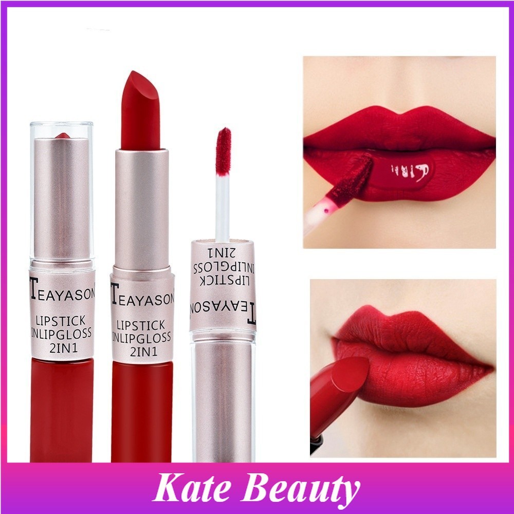 2 In 1 Lipstick Waterproof Long Lasting Non-sticky Makeup Double Head ...