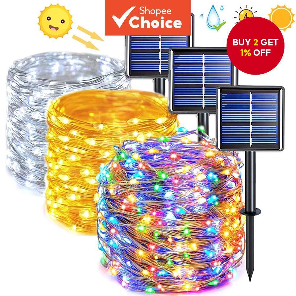 Solar Copper Wire LED Fairy String Lights - Waterproof with 8 Lighting ...